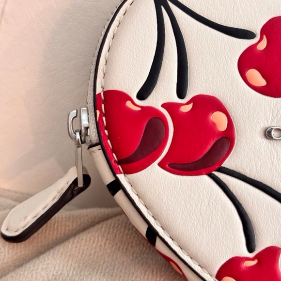 Coach Cherry Print Heart Coin Purse CZ477 Red Cherry Mini Zip Pouch - Picture 3 of 11